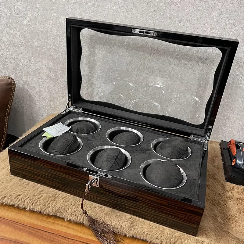 6 Slots Black Wooden Watch Organizer And Gift Case